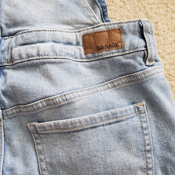 GARAGE stretch denim overalls light wash blue jeans straps short shorts Small - Picture 6 of 10